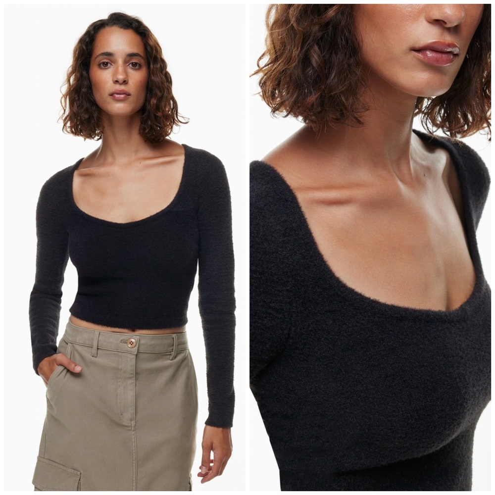 Aritzia Wilfred Free Hush Knit Sweetheart Sweater In Black Size M EUC